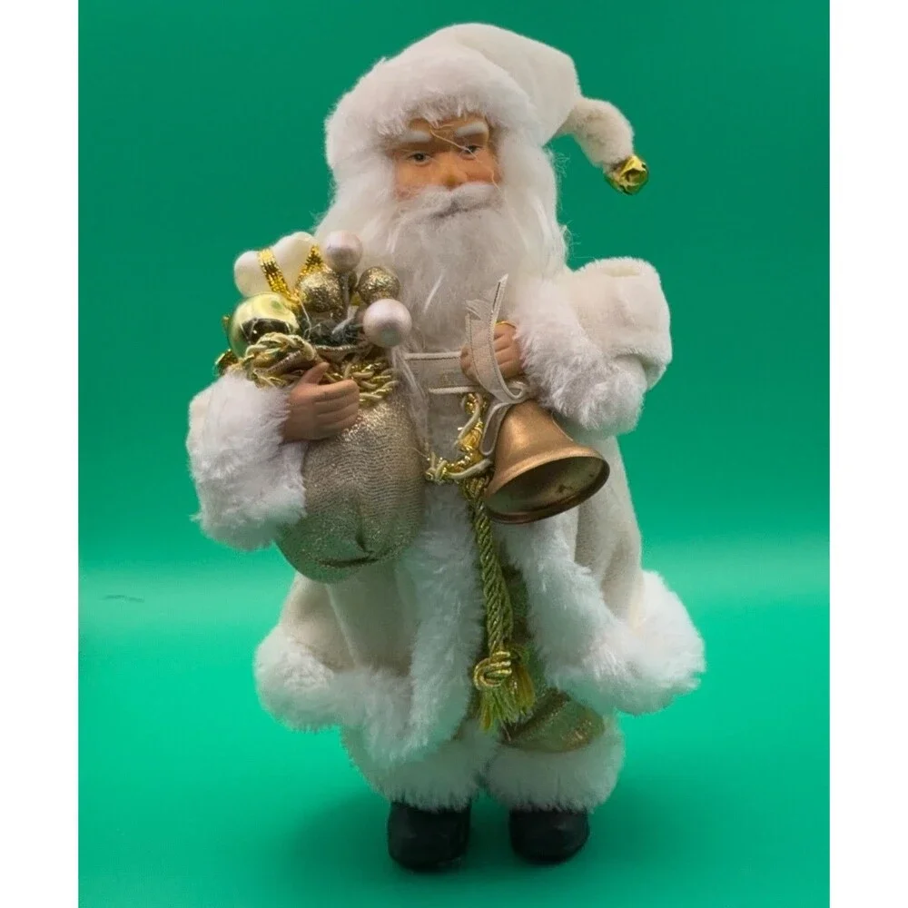 Christmas Old World Santa Claus White and Gold Standing Figurine